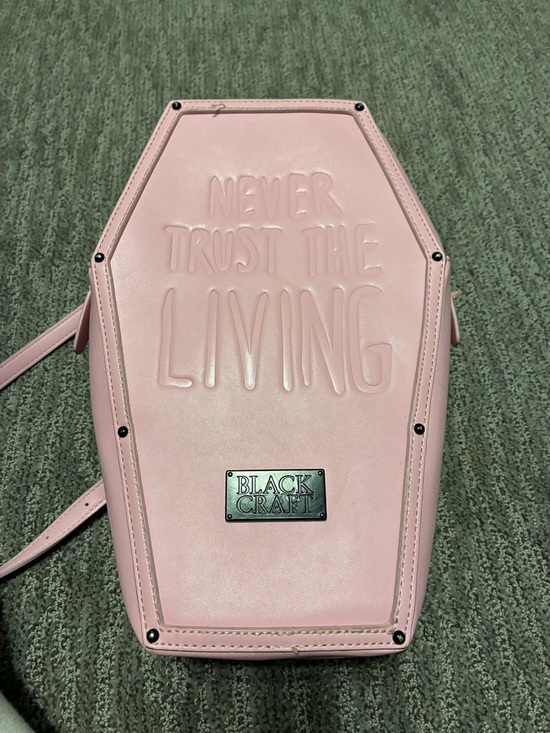 Blackcraft Cult Handbags - Pink 'Never Trust The Living' Coffin Backpack Bag BLACKCRAFT CULT